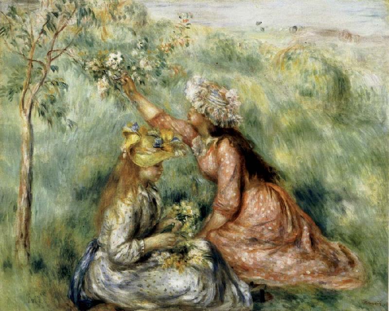 Pierre Renoir Girls Picking Flowers in a Meadow china oil painting image